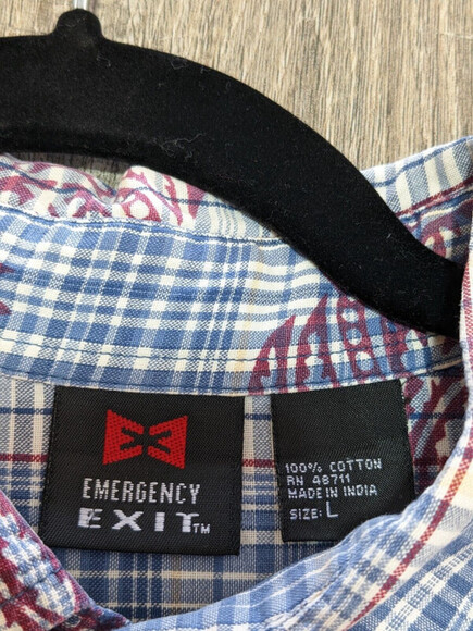 EMERGENCY Exit Shirt Mens Large Blue Short Sleeve Casual Button Down Colorful - Picture 4 of 6